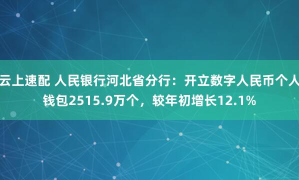 云上速配 人民银行河北省分行：开立数字人民币个人钱包2515.9万个，较年初增长12.1%